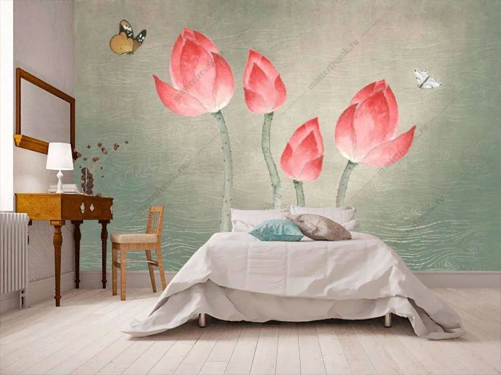 Фотообои в интерьере акварельный лотос  15-930 фото