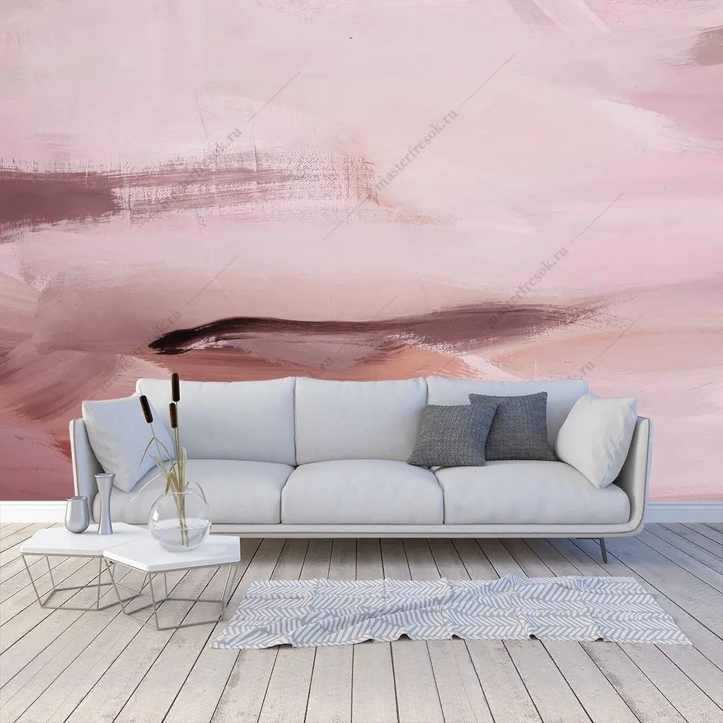 Фотообои в интерьере бледно розовая акварель  9-1372 фото