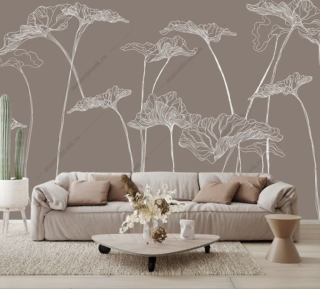 Фотообои в интерьере цветы на тонких стеблях  9-1746 фото