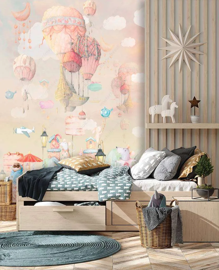 Фотообои в интерьере летящий город  13-185 фото