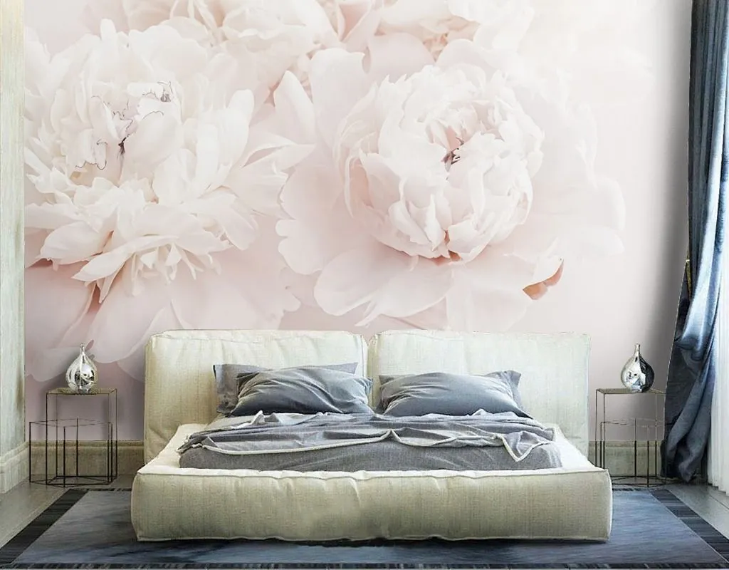 Фотообои в интерьере пионы светлые 3д  9-2034 фото