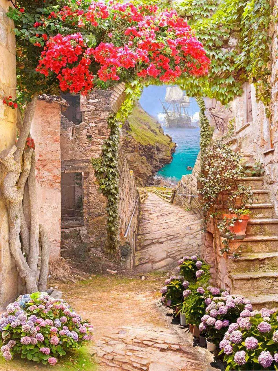 Фотообои в интерьере узкая улочка ведущая к пляжу  5-077 фото