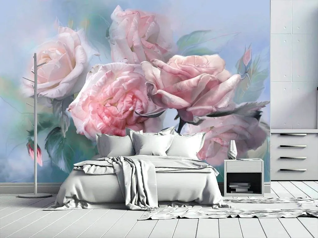 Фотообои в интерьере розы на голубом фоне  13-265 фото