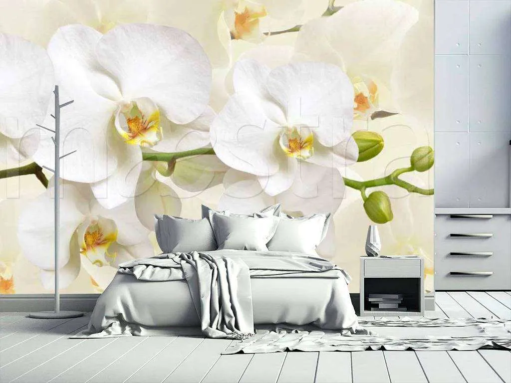 Фотообои в интерьере белая орхидея пленительная  10-162 фото