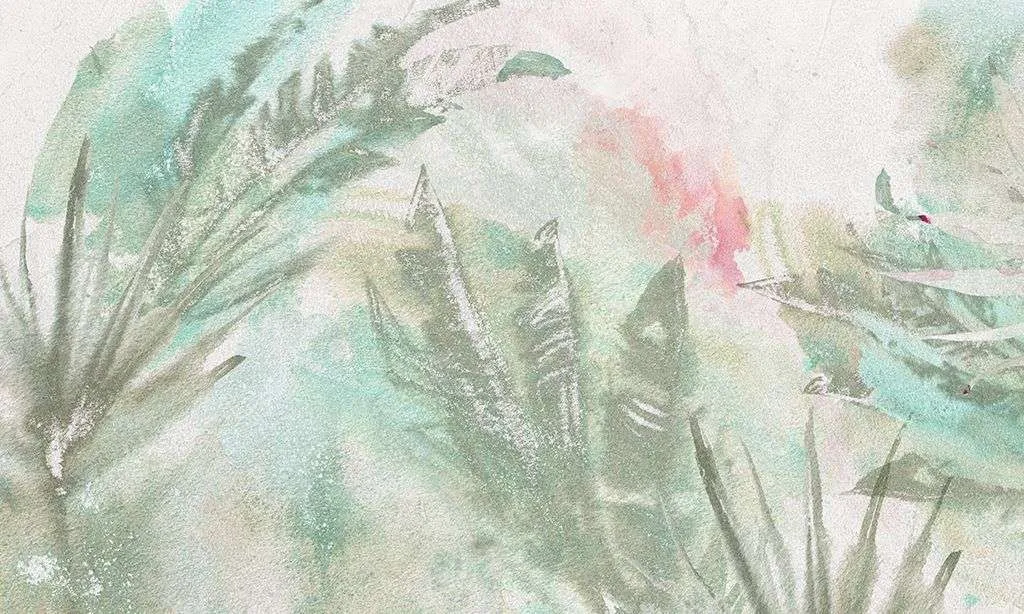 Фотообои в интерьере листья акварель  9-1985 фото