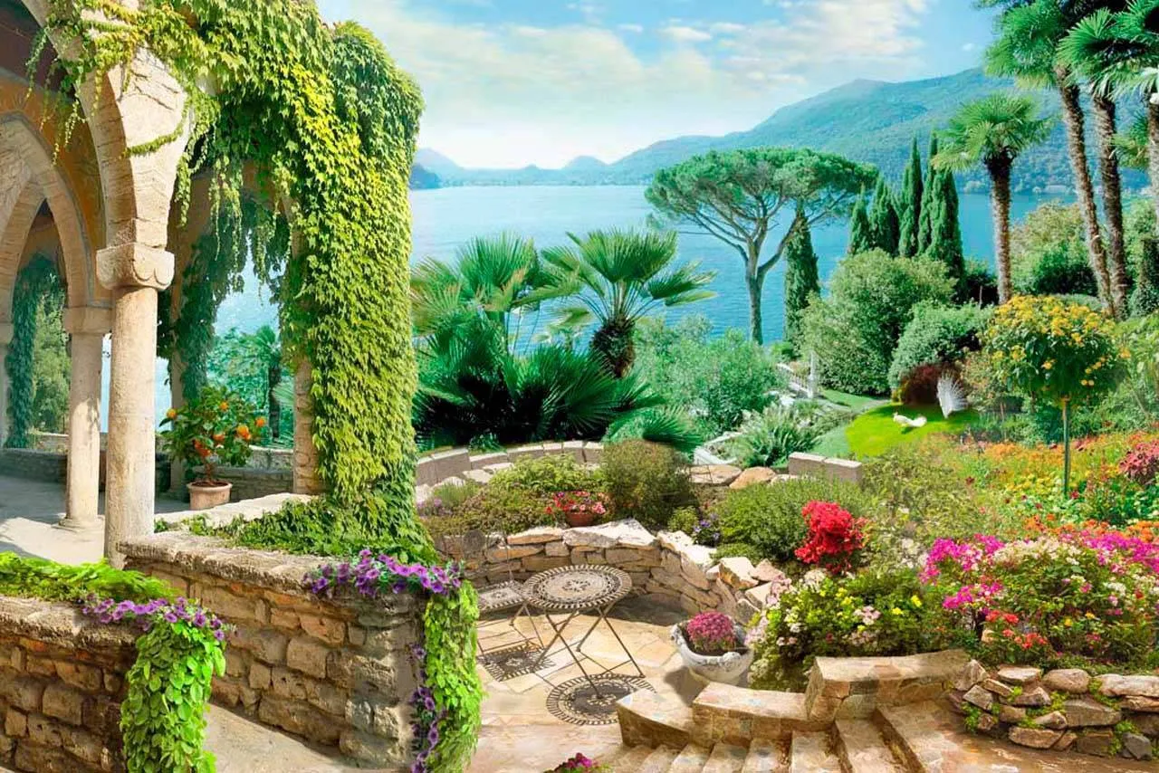 Фотообои в интерьере райский парк с видом на залив  7-352 фото