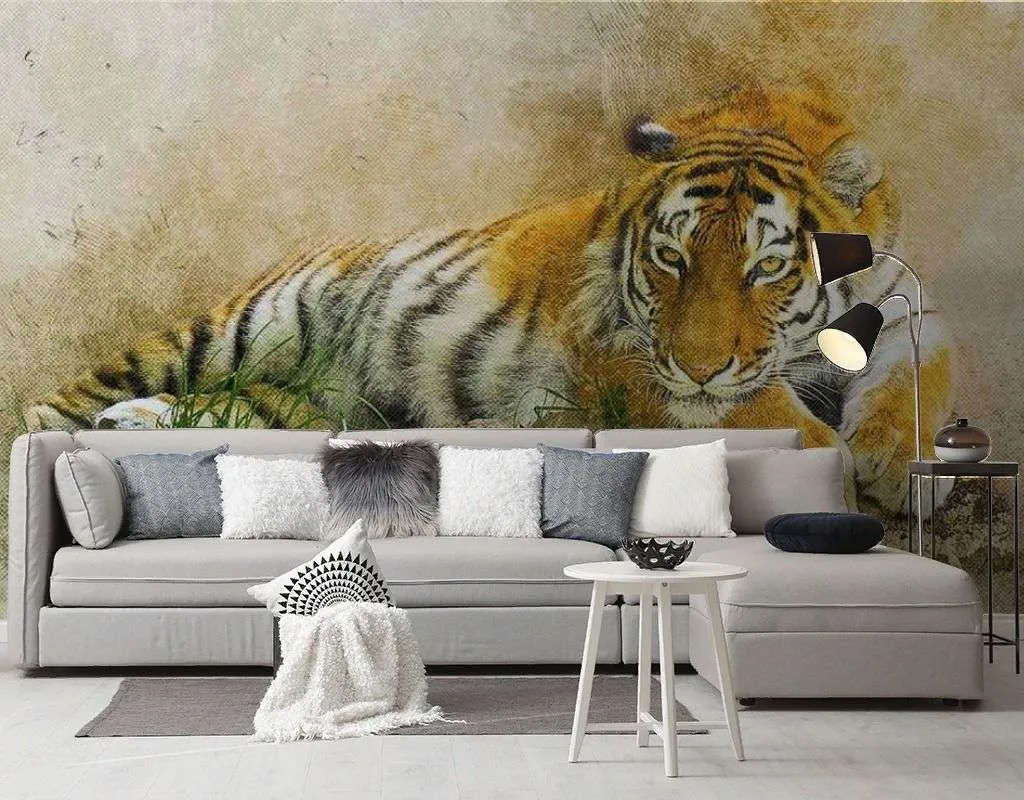 Фотообои в интерьере отдыхающий тигр  17-4301 фото
