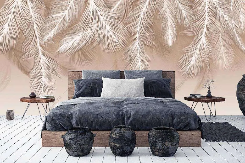 Фотообои в интерьере бежевые листья пальмы  9-1201 фото