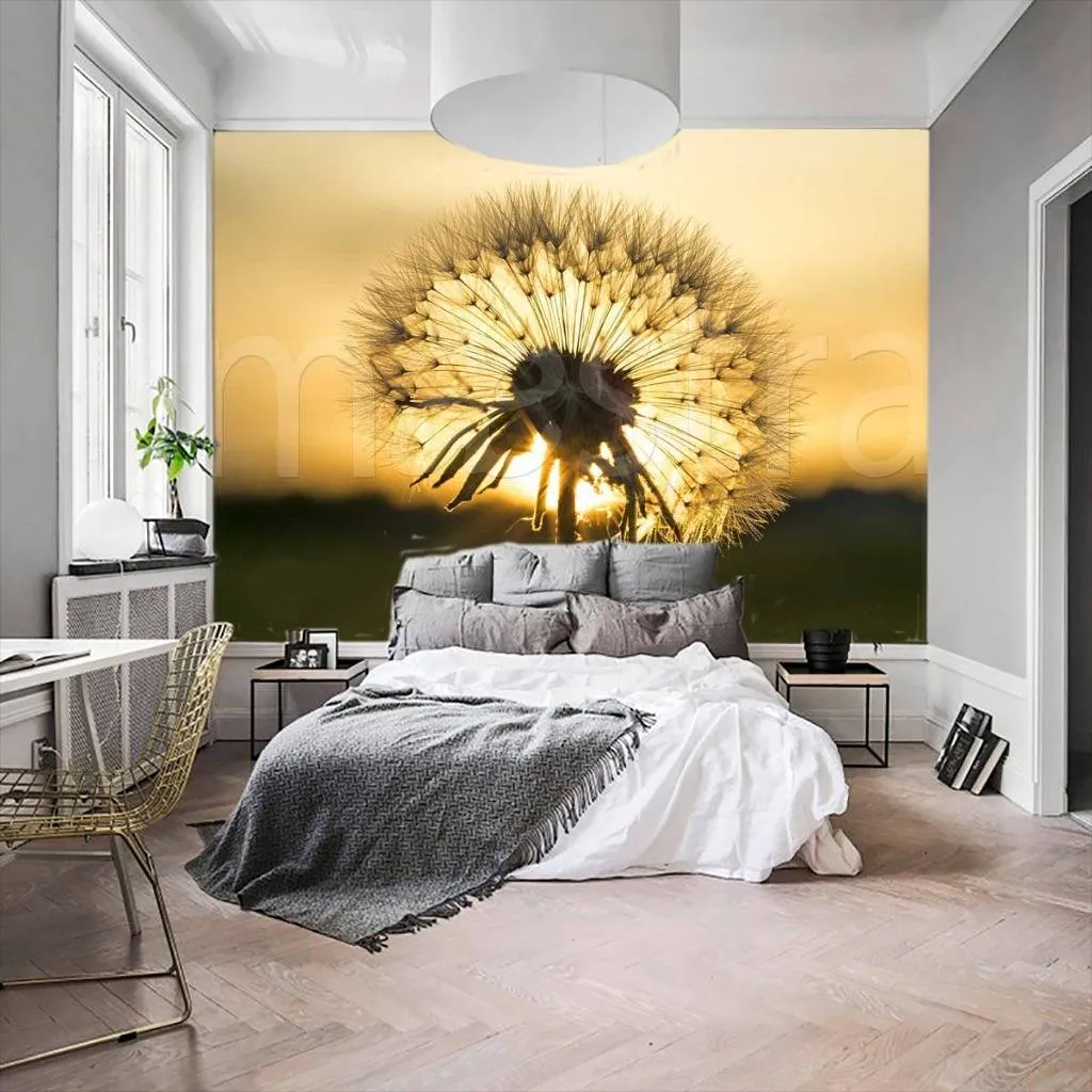 Фотообои в интерьере одуванчик на фоне заката  10-062 фото