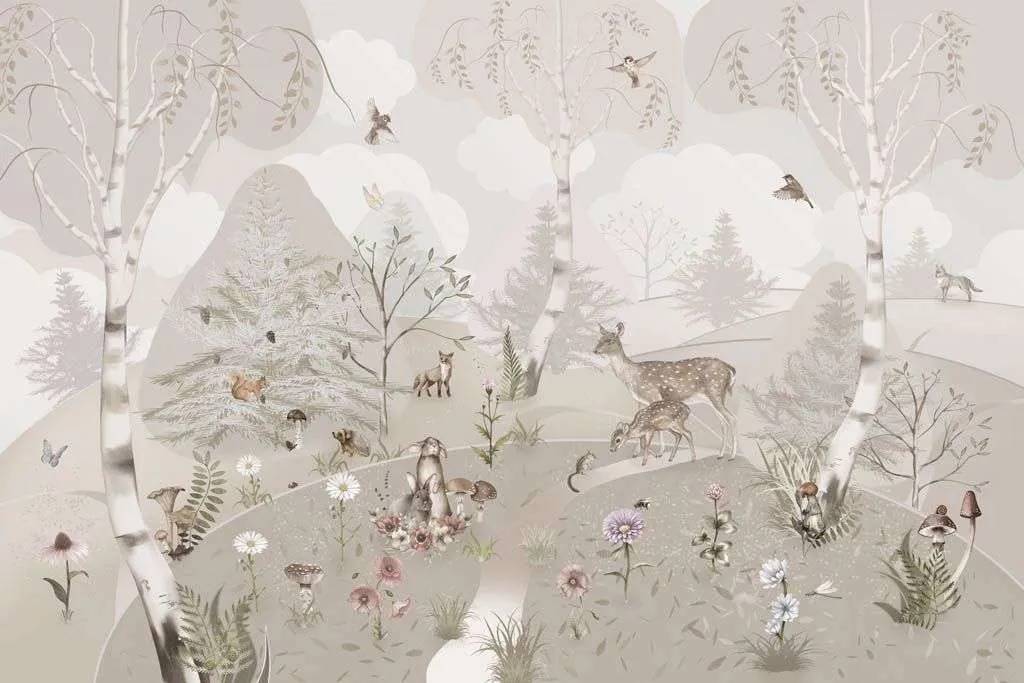 Фотообои в интерьере лесная поляна с животными  13-621 фото