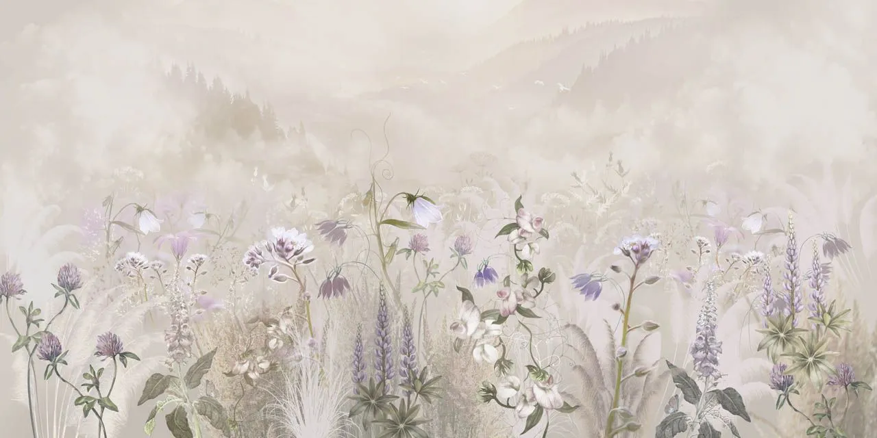 Фотообои в интерьере в гостиную полевые цветы   13-684 фото