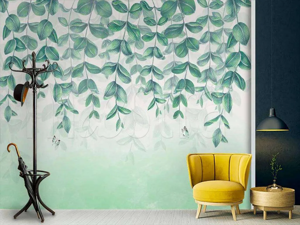 Фотообои в интерьере зеленый фон  15-520 фото