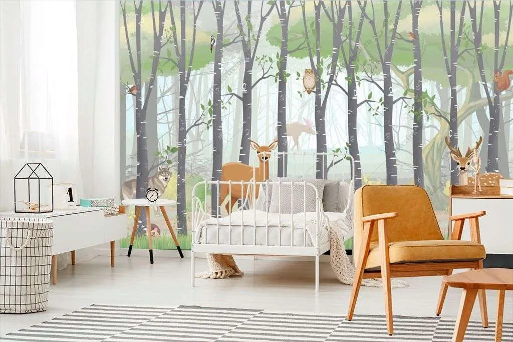 Фотообои в интерьере лес с животными в детскую  14-514 фото