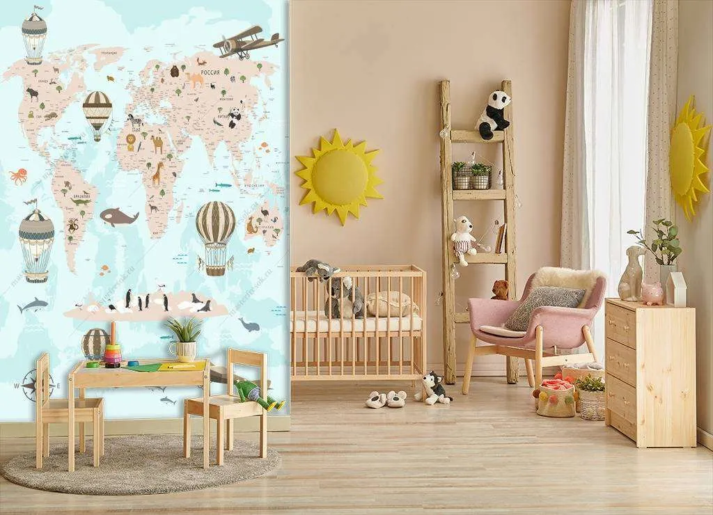 Фотообои в интерьере карта с шарами детская  12-996 фото