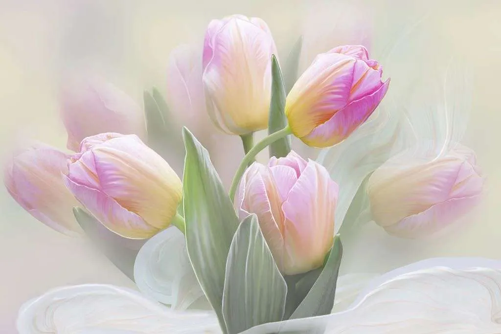 Фотообои в интерьере тюльпаны нежные  13-602 фото