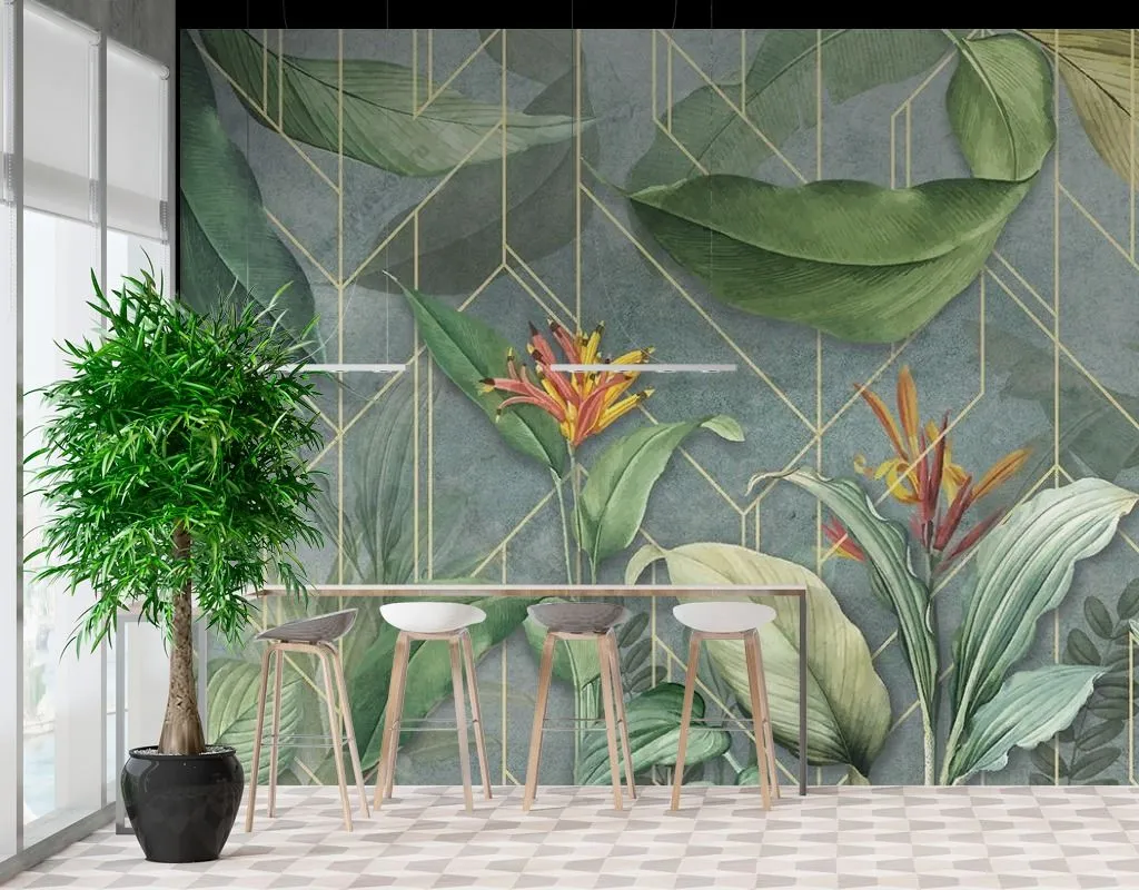 Фотообои в интерьере тропики в геометрии  9-1646 фото