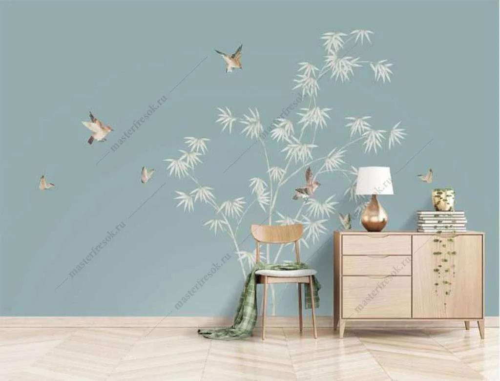 Фотообои в интерьере цветы и птицы  15-913 фото
