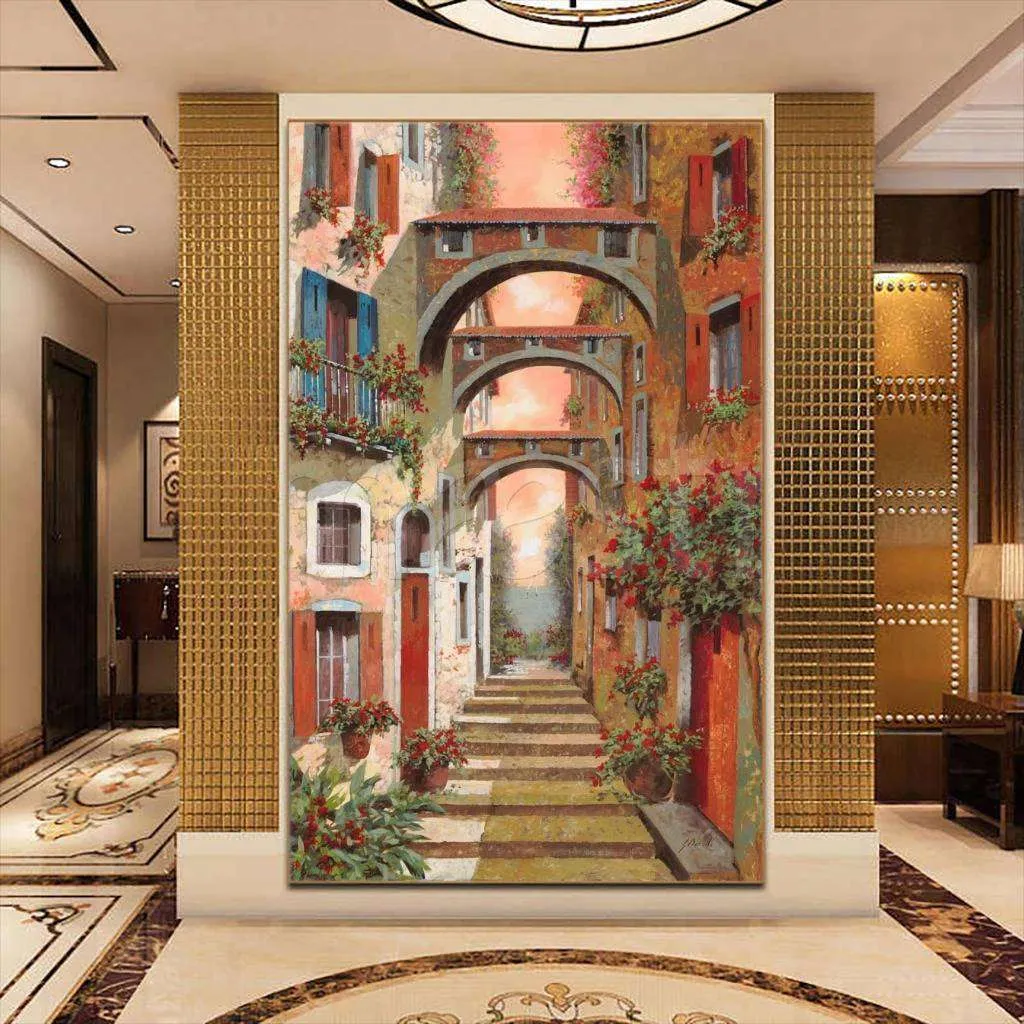 Фотообои в интерьере улочка уходящая вдаль с арками  8-003 фото