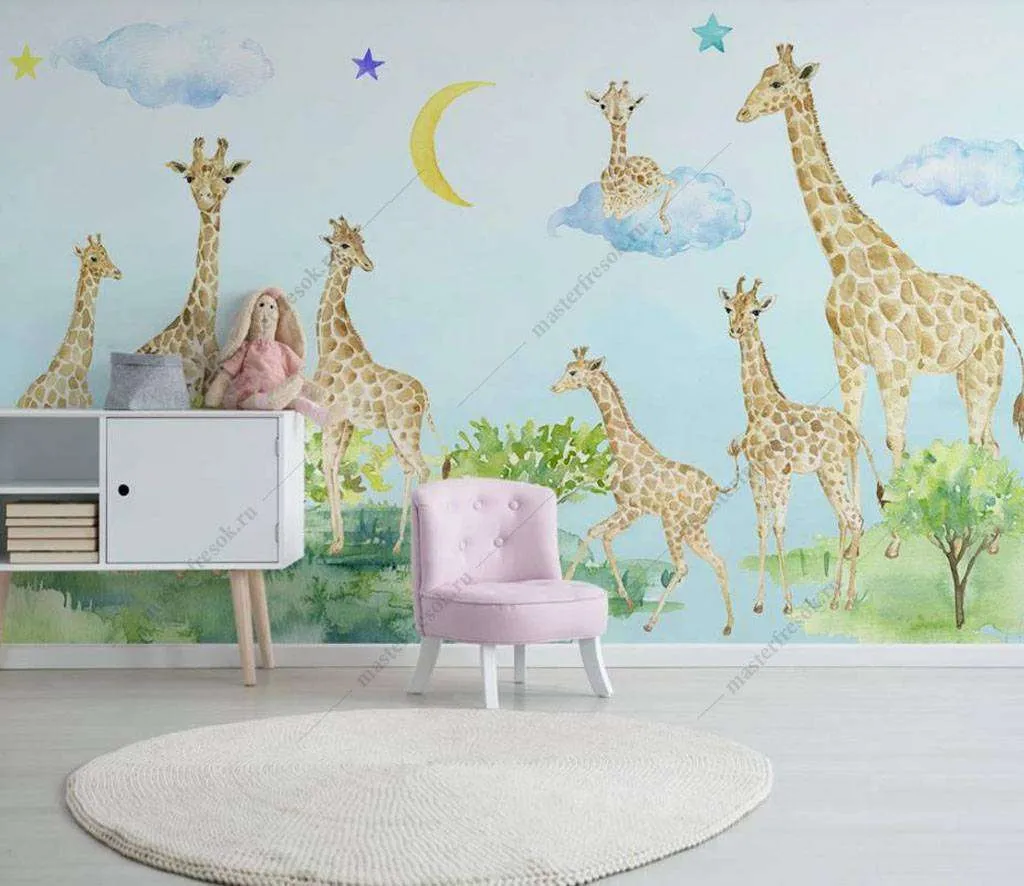 Фотообои в интерьере жирафы в саванне  16-044 фото