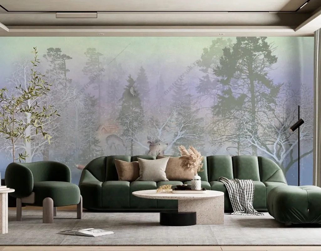 Фотообои в интерьере сказочный зимний лес  13-484 фото