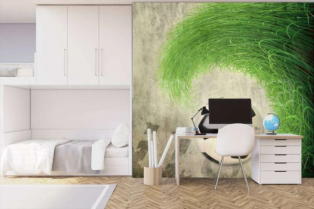 Фотообои в интерьере футбольный мяч в траве  12-546 фото