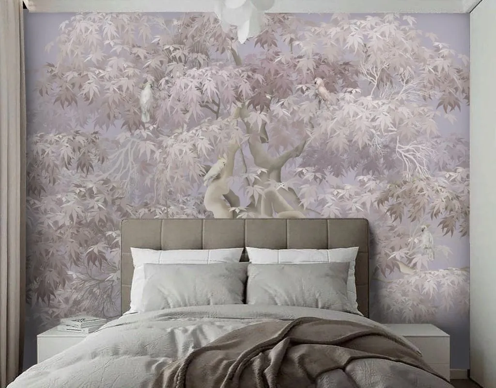 Фотообои в интерьере розовое дерево 3д  13-687 фото