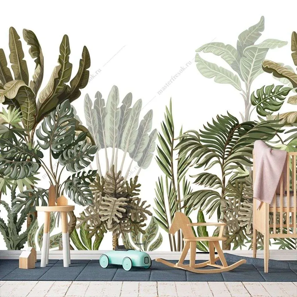 Фотообои в интерьере джунгли на белом фоне  12-1396 фото