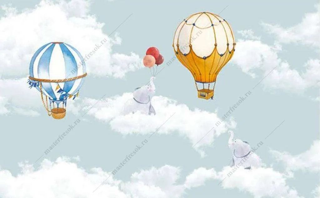 Фотообои в интерьере слоненок с шариком  16-005 фото