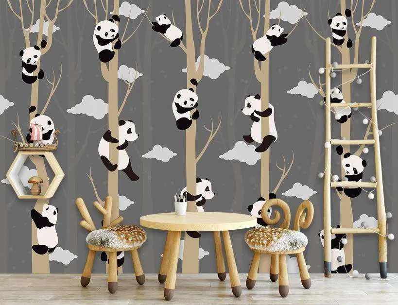 Фотообои в интерьере панды на сером фоне  15-081 фото