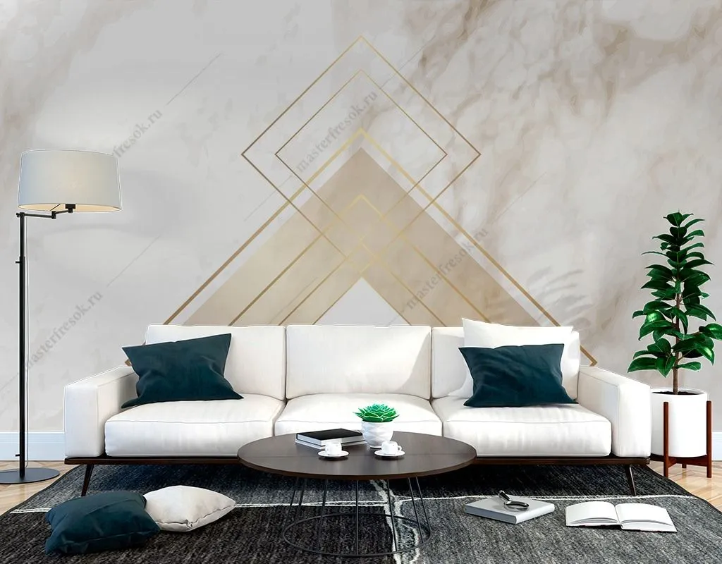 Фотообои в интерьере золотой ромб на мраморе  9-1495 фото