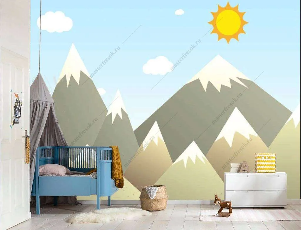 Фотообои в интерьере горы 3д зеленые  12-844 фото