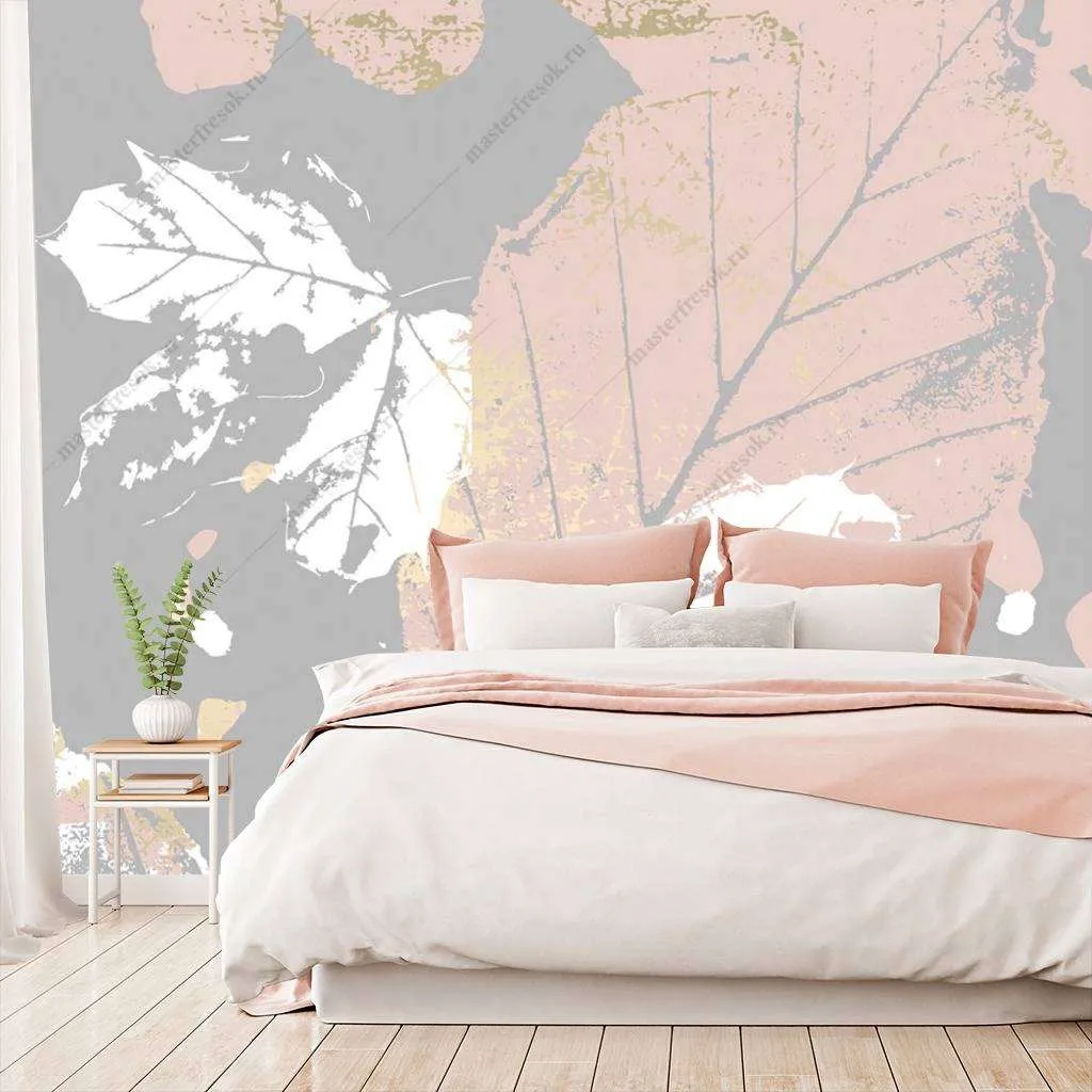 Фотообои в интерьере листок на сером фоне  9-1106 фото