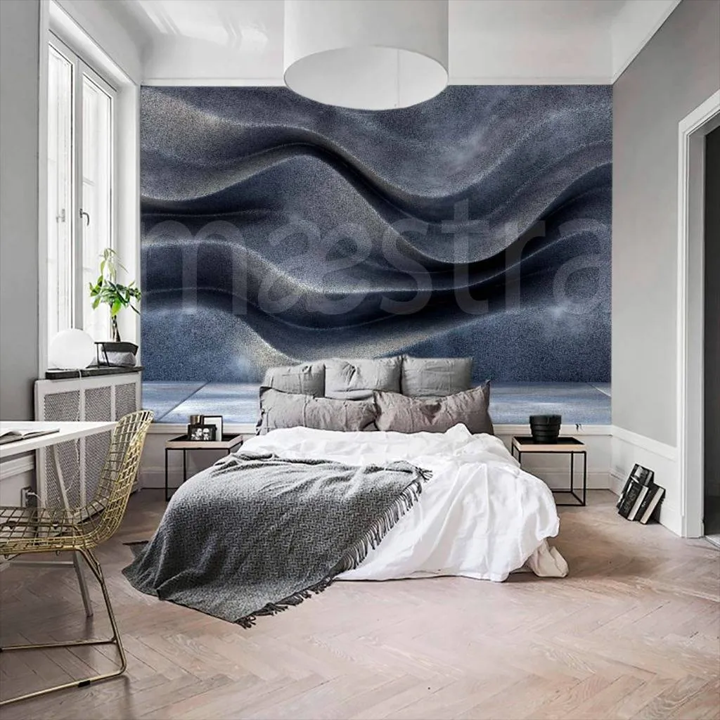 Фотообои в интерьере 3д черные волны  10-471 фото
