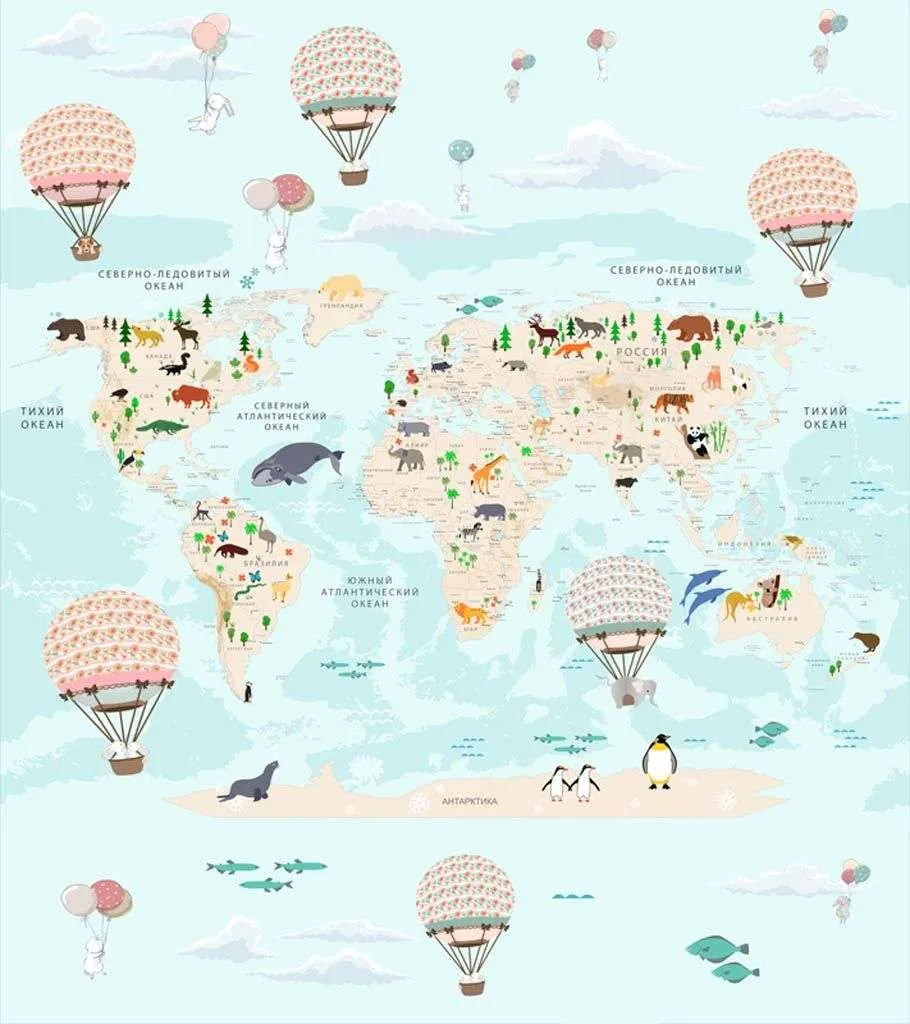 Фотообои в интерьере детская карта с шарами  12-992 фото