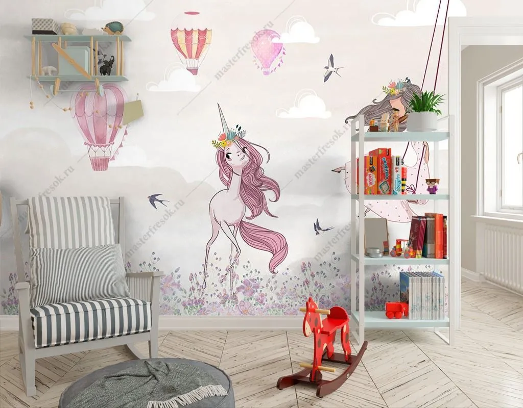 Фотообои Единорожек с девочкой  14-442