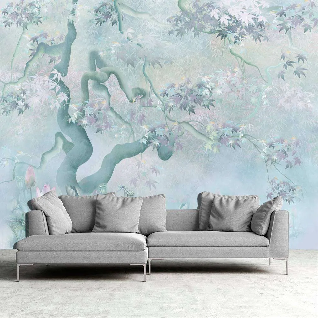 Фотообои в интерьере дерево в листьях  13-198 фото