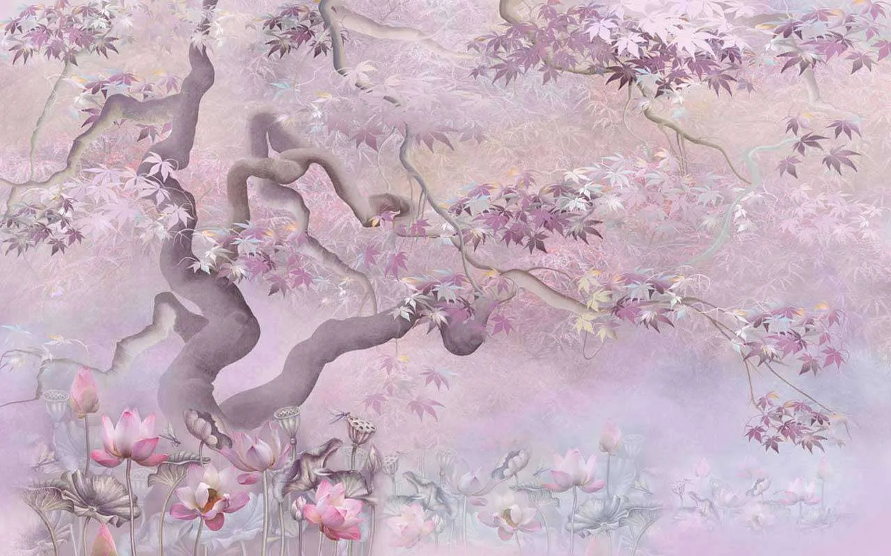 Фотообои в интерьере дерево с листьями  13-196 фото