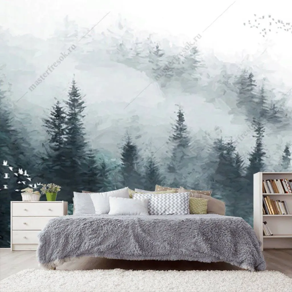 Фотообои в интерьере еловый лес  15-862 фото