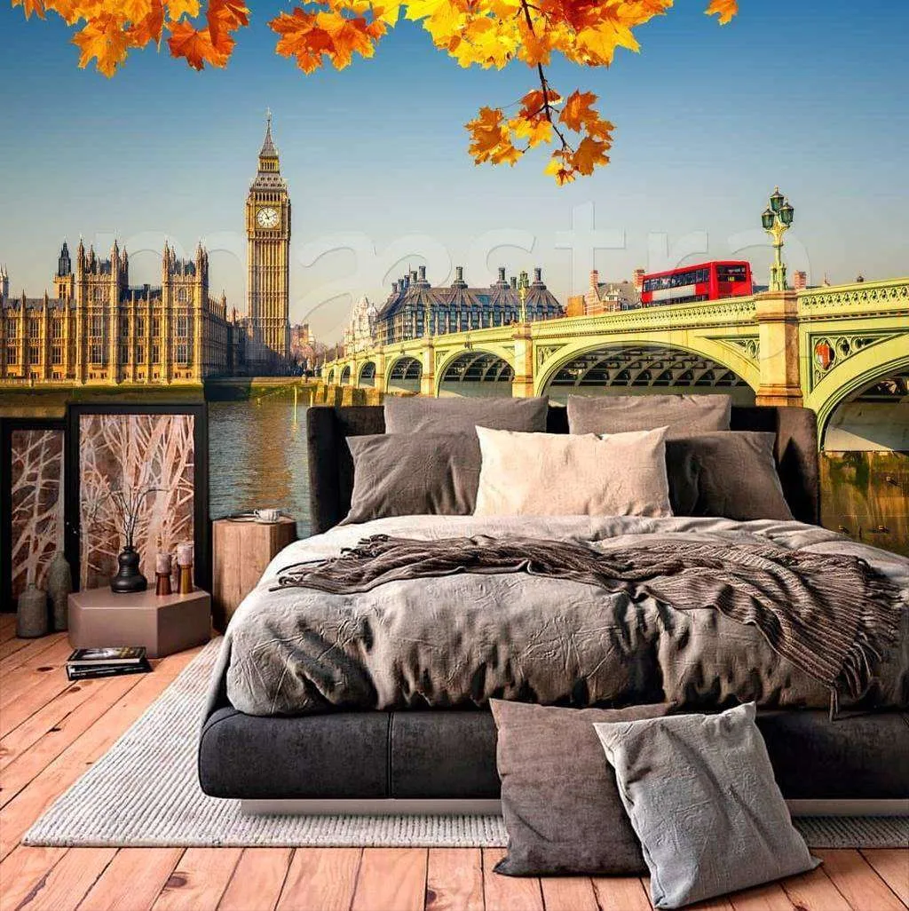 Фотообои в интерьере желтая листва в лондоне  9-502 фото