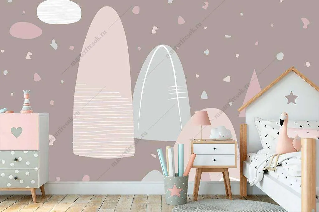 Фотообои в интерьере горы на розовом фоне  14-100 фото