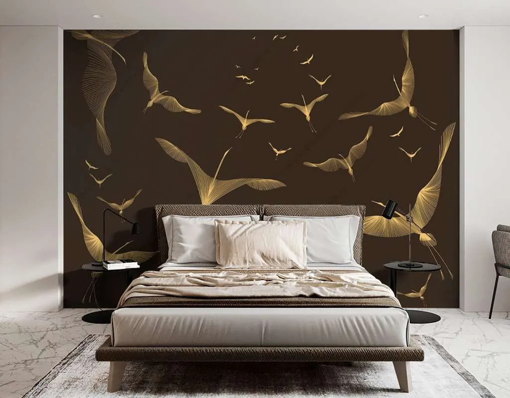 Фотообои Бесшовные обои на стену:  Золотые журавли. Артикул: 9-1621  