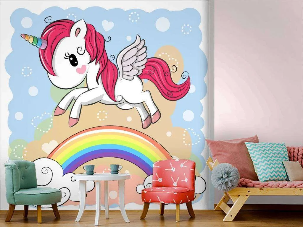 Фотообои в интерьере единорог и радуга  12-599 фото
