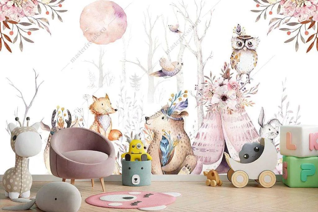 Фотообои в интерьере зверята у шалашика  14-062 фото