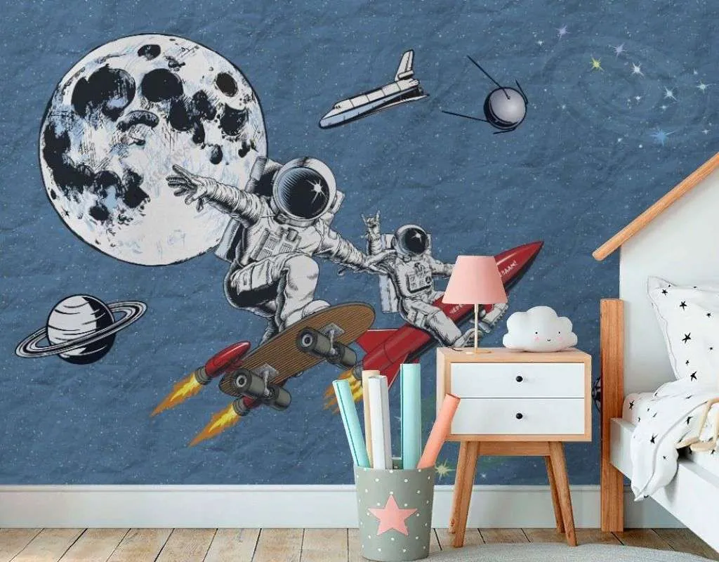 Фотообои в интерьере космонавт на скейте в детскую   14-732 фото