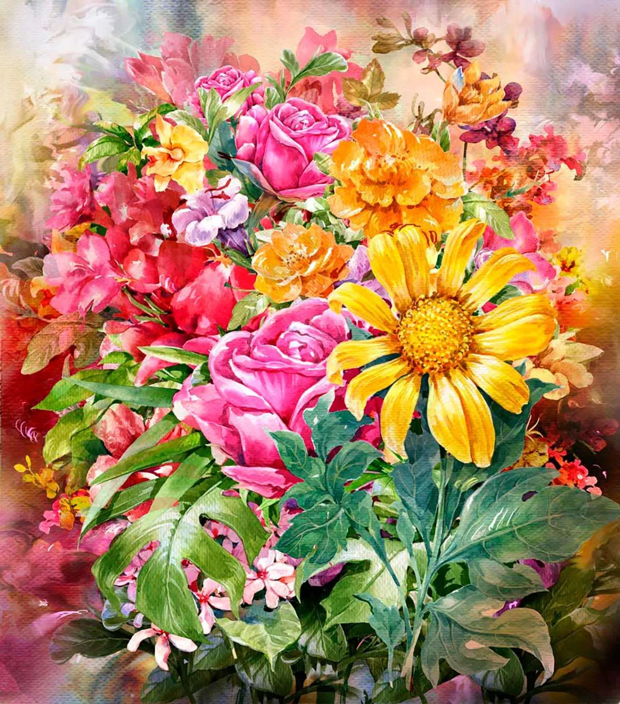 Фотообои в интерьере букет на картинке  9-052 фото