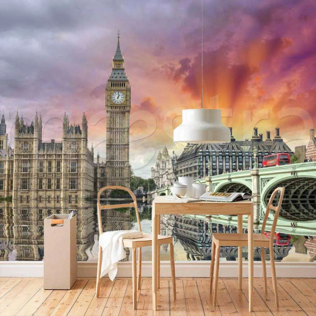 Фотообои Сиреневый закат Лондона  9-479