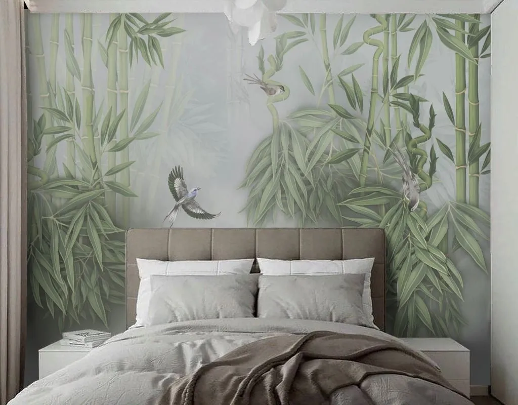 Фотообои в интерьере птицы и бамбук  13-704 фото