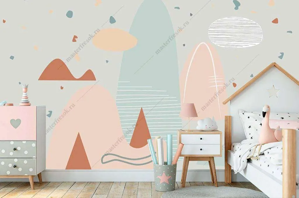 Фотообои в интерьере скандинавские розовые горы  14-096 фото