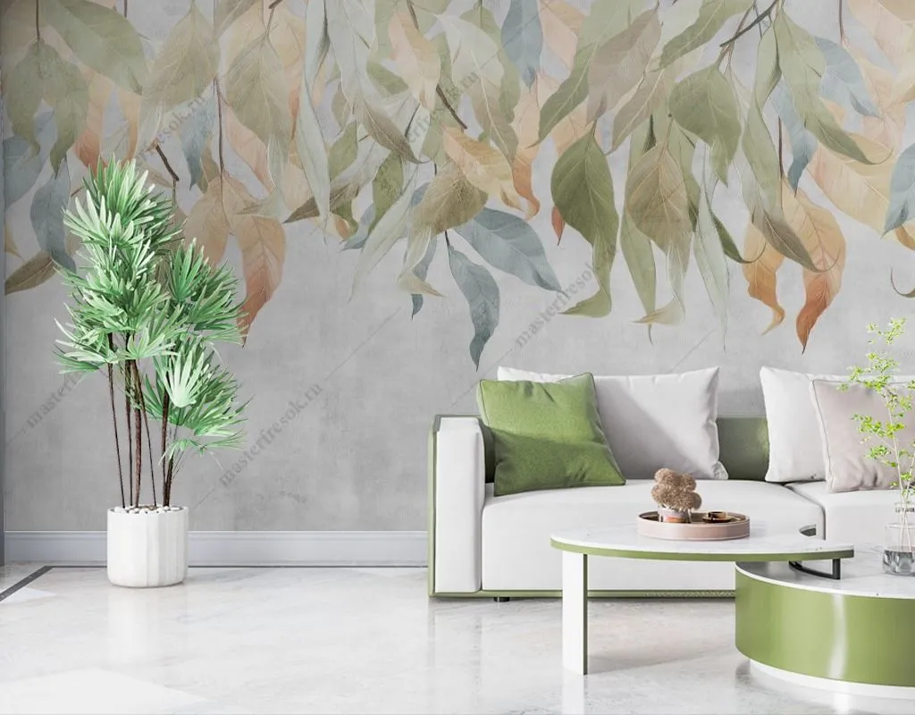 Фотообои в интерьере осенние листья  9-1687 фото