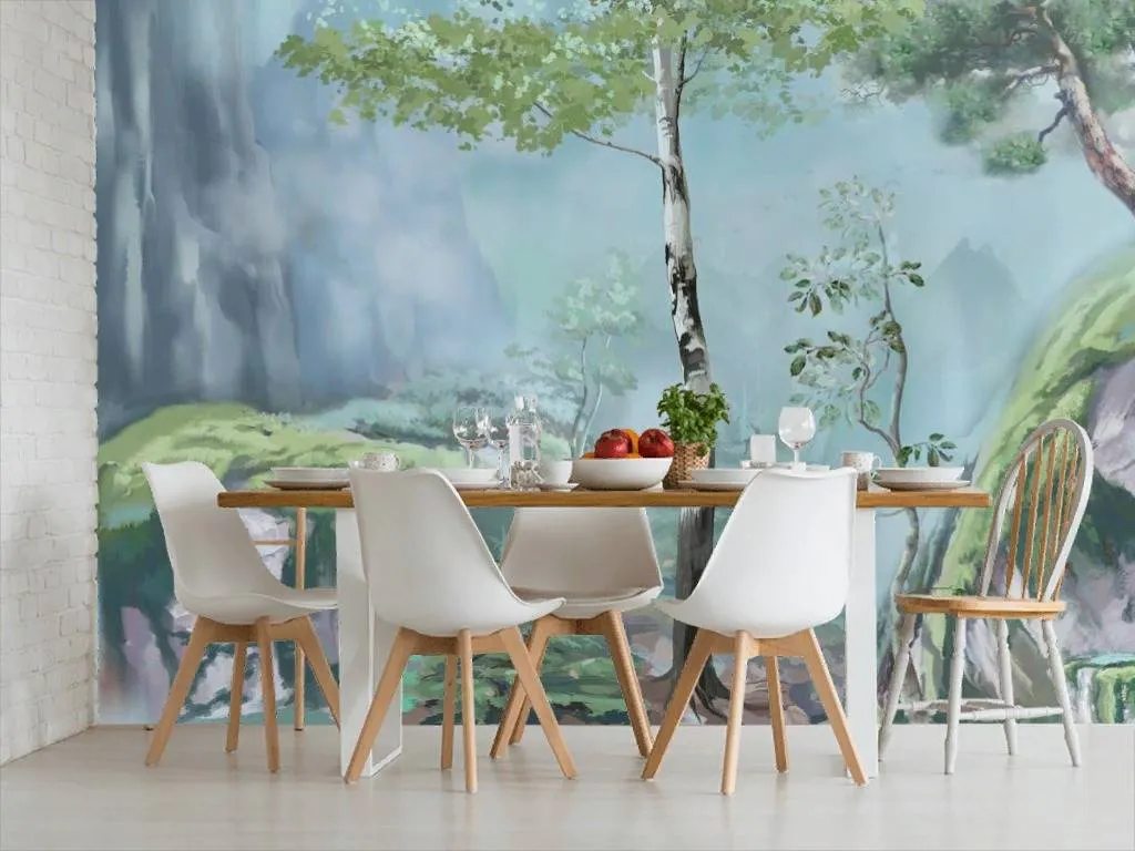 Фотообои в интерьере лес акварель  13-291 фото